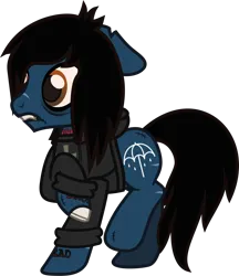 Size: 1006x1167 | Tagged: safe, artist:lightningbolt, derpibooru import, oc, ponified, ponified:oliver sykes, earth pony, pony, undead, zombie, zombie pony, .svg available, bags under eyes, bloodshot eyes, bone, bring me the horizon, clothes, derpibooru exclusive, fangs, floppy ears, glasgow smile, hoodie, image, male, png, raised hoof, raised leg, scar, shocked, simple background, solo, stallion, stitches, tattoo, torn ear, transparent background, vector