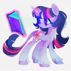 Size: 1080x1080 | Tagged: safe, artist:gooharvester, derpibooru import, twilight sparkle, pony, unicorn, book, chest fluff, glow, glowing horn, horn, image, jpeg, leonine tail, levitation, magic, solo, tail, telekinesis, unicorn twilight