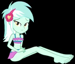 Size: 703x595 | Tagged: safe, artist:ewie2002, derpibooru import, lyra heartstrings, human, equestria girls, barefoot, clothes, feet, fetish, foot fetish, foot focus, image, looking at you, png, sitting, smiling, smiling at you, swimsuit, toenails, toes