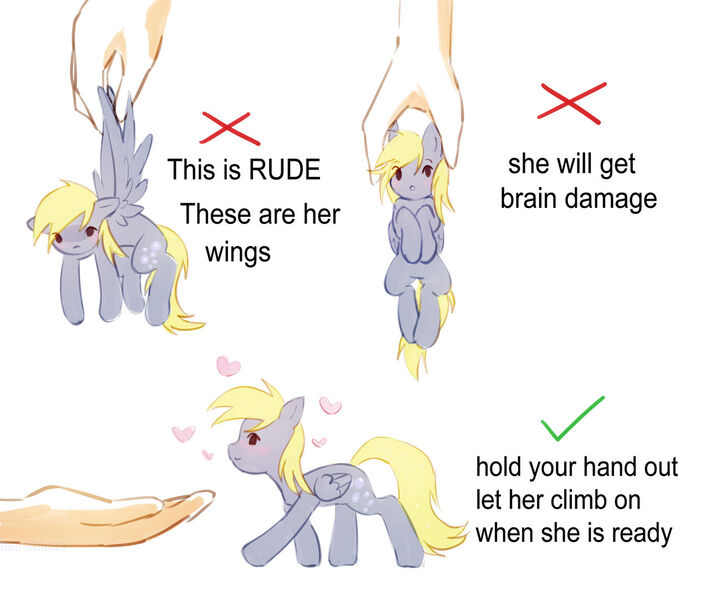 Size: 1280x1082 | Tagged: safe, artist:astralblues, derpibooru import, derpy hooves, pony, chibi, hand, how to handle a pony, image, jpeg, meme, solo