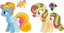 Size: 1821x958 | Tagged: safe, artist:strawberry-spritz, derpibooru import, oc, unofficial characters only, earth pony, pony, unicorn, g3, base used, female, g3 to g4, g4, generation leap, image, mare, png, simple background, transparent background