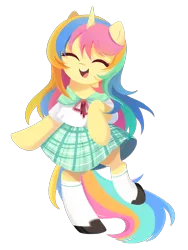 Size: 1500x2000 | Tagged: safe, artist:ely亚兔子, derpibooru import, oc, oc:lemon, unofficial characters only, pony, unicorn, bipedal, clothes, happy, horn, image, png, simple background, smiling, standing, standing on one leg, transparent background, unicorn oc, uniform