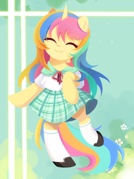 Size: 1500x2000 | Tagged: safe, artist:ely亚兔子, derpibooru import, oc, oc:lemon, unofficial characters only, pony, unicorn, bipedal, clothes, happy, horn, image, jpeg, smiling, standing, standing on one leg, unicorn oc, uniform