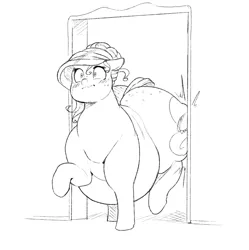 Size: 1448x1456 | Tagged: suggestive, artist:sirmasterdufel, derpibooru import, oc, oc:claire, earth pony, pony, belly, big belly, blushing, butt, doorway, fat, female, freckles, huge belly, huge butt, image, large butt, png, solo, the ass is monstrously oversized for tight entrance, the ass was too fat, too fat to get through, wide hips