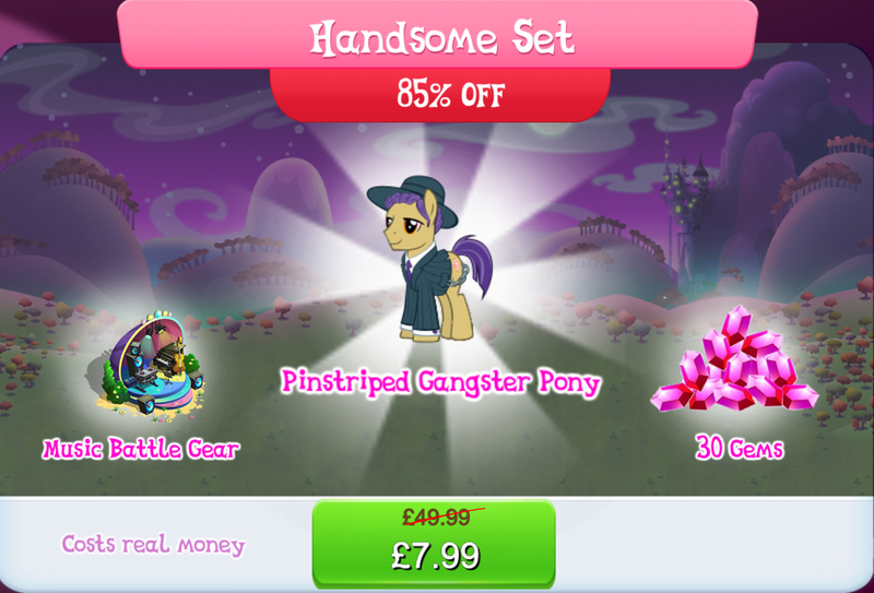 Size: 1268x861 | Tagged: safe, derpibooru import, idw, official, unnamed character, unnamed pony, earth pony, pony, bundle, bush, chains, clothes, costs real money, english, gameloft, gem, hat, idw showified, image, jpeg, male, mobile game, musical instrument, my little pony: magic princess, necktie, numbers, piano, pinstripes, sale, solo, solo focus, speaker, stallion, suit, text