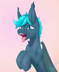 Size: 3096x3756 | Tagged: safe, artist:bydena, derpibooru import, oc, unofficial characters only, bat pony, pony, bat pony oc, bat wings, blue eyes, blue hair, half body, image, lewd, lewd face, male, png, prize, simple background, solo, solo male, wings