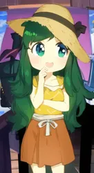 Size: 384x704 | Tagged: safe, artist:luckreza8, derpibooru import, edit, edited screencap, machine learning generated, screencap, sweet leaf, human, equestria girls, equestria girls series, rollercoaster of friendship, :d, anime, female, image, open mouth, open smile, pinegraph, png, smiling