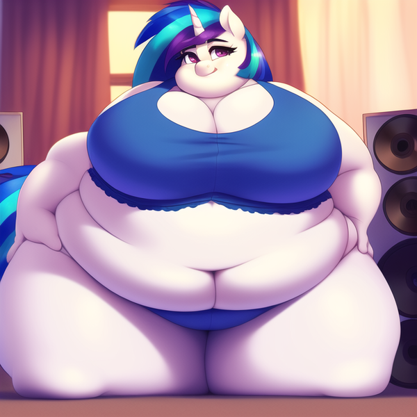 Size: 640x640 | Tagged: suggestive, derpibooru import, machine learning generated, vinyl scratch, fat, image, png, vinyl fat