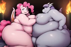 Size: 768x512 | Tagged: suggestive, derpibooru import, machine learning generated, maud pie, pinkie pie, fat, image, maud pudge, png, pudgy pie