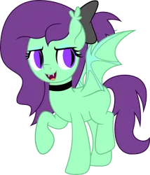 Size: 2100x2448 | Tagged: safe, artist:surprisepi, derpibooru import, oc, oc:greenfeather, bat pony, pony, bow, choker, female, hair bow, image, mare, png, solo
