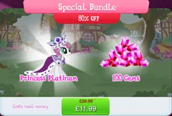 Size: 1270x860 | Tagged: safe, derpibooru import, official, princess platinum, pony, unicorn, bundle, costs real money, crown, english, female, gameloft, gem, horn, image, jewelry, jpeg, mantle, mare, mobile game, my little pony: magic princess, numbers, regalia, sale, solo, solo focus, text