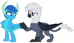 Size: 2748x1596 | Tagged: safe, artist:ponygamer2020, derpibooru import, oc, oc:frosty, oc:frosty the dragon, oc:grey, oc:grey the griffon, unofficial characters only, dragon, gryphon, absurd resolution, claws, dragon oc, duo, duo male, eyebrows, griffon oc, hair, horn, ice dragon, image, male, non-pony oc, png, raised eyebrow, simple background, smiling, solo, tail, teenaged dragon, teenager, transparent background, vector, wings