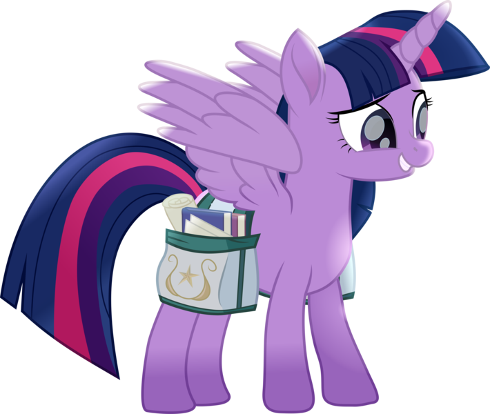 Size: 3809x3221 | Tagged: safe, artist:lincolnbrewsterfan, derpibooru import, twilight sparkle, twilight sparkle (alicorn), alicorn, pony, rainbow roadtrip, .svg available, bag, book, cute, cute face, cute smile, female, flourish, folded wings, grin, happy, high res, horn, image, inkscape, long horn, looking forward, mare, movie accurate, multicolored hair, multicolored mane, multicolored tail, paper, png, purple eyes, scroll, simple background, smiling, solo, standing, striped mane, striped tail, tail, teeth, transparent background, trotting, twiabetes, vector, wings