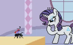 Size: 640x400 | Tagged: safe, derpibooru import, rarity, ant, insect, pony, ..., image, png, question mark