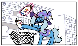 Size: 1854x1097 | Tagged: safe, artist:punkittdev, derpibooru import, trixie, pony, unicorn, bread, female, food, hoof hold, image, levitation, lidded eyes, magic, magnetic hooves, mare, murrlogic, png, shopping, shopping cart, solo, telekinesis, wonder bread