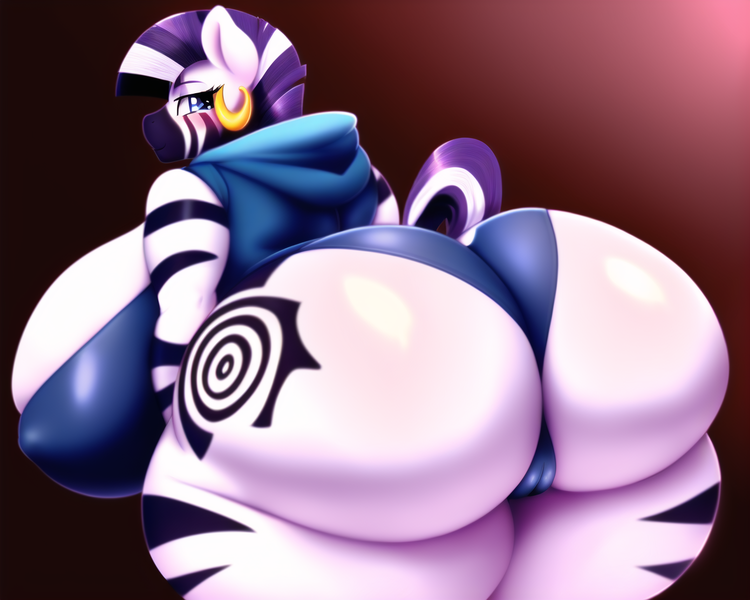 Size: 1280x1024 | Tagged: questionable, derpibooru import, editor:fatponyai, machine learning generated, novelai, stable diffusion, zecora, anthro, unguligrade anthro, zebra, areola, bbw, belly, big areola, big belly, big breasts, blushing, bra, breasts, busty zecora, butt, clothes, extra thicc, fat, fat boobs, female, hoodie, huge breasts, huge butt, image, impossibly large breasts, impossibly large butt, large butt, looking back, nudity, obese, panties, partial nudity, png, rear view, socks, solo, solo female, ssbbw, the ass was fat, thigh highs, thighs, underwear, wide hips, zecobese, zecorass