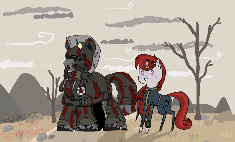 Size: 1659x1005 | Tagged: safe, artist:epmeout, derpibooru import, oc, unicorn, fallout equestria, image, png, stable, steel ranger