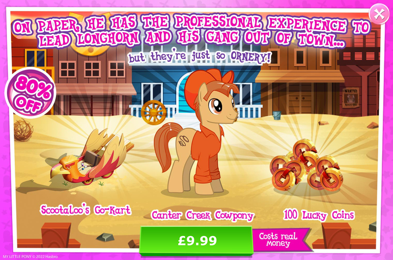 Size: 1959x1297 | Tagged: safe, derpibooru import, official, unnamed character, unnamed pony, earth pony, pony, advertisement, clothes, costs real money, cowboy hat, english, gameloft, hat, image, jpeg, kart, male, mobile game, my little pony: magic princess, numbers, sale, shirt, solo, solo focus, stallion, text