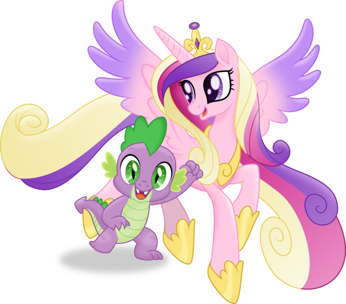 Size: 5032x4429 | Tagged: safe, artist:thatusualguy06, derpibooru import, princess cadance, spike, alicorn, dragon, pony, my little pony: the movie, .svg available, absurd resolution, colored wings, colored wingtips, duo, female, flying, image, jewelry, male, mare, open mouth, png, regalia, simple background, spread wings, transparent background, vector, wings