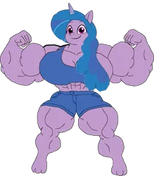 Size: 593x677 | Tagged: safe, artist:miguelsilva12, derpibooru import, izzy moonbow, anthro, unicorn, g5, female, fetish, image, muscle fetish, muscles, muscular female, png, simple background, transparent background