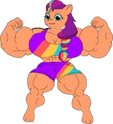 Size: 593x652 | Tagged: safe, artist:miguelsilva12, derpibooru import, sunny starscout, anthro, earth pony, g5, female, fetish, image, muscle fetish, muscles, muscular female, png, simple background, transparent background