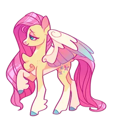 Size: 1282x1392 | Tagged: safe, artist:amaryllidae, derpibooru import, fluttershy, pegasus, pony, alternate design, concave belly, female, image, mare, pale belly, png, quadrupedal, raised hoof, simple background, solo, transparent background