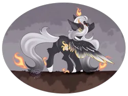 Size: 2323x1750 | Tagged: safe, artist:ezzerie, derpibooru import, oc, oc:smolder, unofficial characters only, pegasus, pony, female, fire, horns, image, jewelry, mare, png, solo