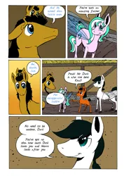 Size: 905x1280 | Tagged: safe, artist:darkhestur, derpibooru import, oc, oc:dark, oc:dusk, oc:dustlight, oc:knight, oc:morro, unofficial characters only, earth pony, flutter pony, pegasus, comic, image, panels, png, speech bubble, tumblr comic