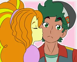 Size: 3850x3080 | Tagged: safe, artist:qsky, derpibooru import, adagio dazzle, timber spruce, equestria girls, duo, female, image, kiss on the cheek, kissing, male, png, shipping, straight, timberdazzle