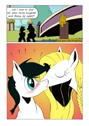 Size: 905x1280 | Tagged: safe, artist:darkhestur, derpibooru import, oc, oc:knight, oc:sigrid, earth pony, pegasus, bridge, comic, image, kissing, panels, png, silhouette, speech bubble, tumblr comic