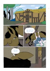 Size: 905x1280 | Tagged: safe, artist:darkhestur, derpibooru import, oc, oc:dark, oc:dustlight, earth pony, flutter pony, bed, comic, house, image, interior, panels, png, speech bubble, tumblr comic