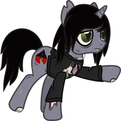 Size: 1202x1208 | Tagged: safe, artist:lightningbolt, derpibooru import, oc, ponified, ponified:kellin quinn, pony, undead, unicorn, zombie, zombie pony, .svg available, bags under eyes, bloodshot eyes, bone, clothes, derpibooru exclusive, disguise, disguised siren, fangs, horn, image, jewelry, lidded eyes, long sleeves, male, necklace, png, raised hoof, raised leg, scar, simple background, sleeping with sirens, slit pupils, solo, stallion, stitches, torn clothes, torn ear, transparent background, vector, walking
