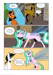 Size: 905x1280 | Tagged: safe, artist:darkhestur, derpibooru import, oc, oc:dark, oc:dustlight, oc:knight, oc:morro, earth pony, flutter pony, pegasus, comic, image, interior, panels, png, speech bubble, tumblr comic