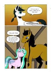 Size: 905x1280 | Tagged: safe, artist:darkhestur, derpibooru import, oc, oc:dark, oc:dustlight, oc:knight, earth pony, flutter pony, pegasus, comic, image, indoors, interior, panels, png, speech bubble, tumblr comic