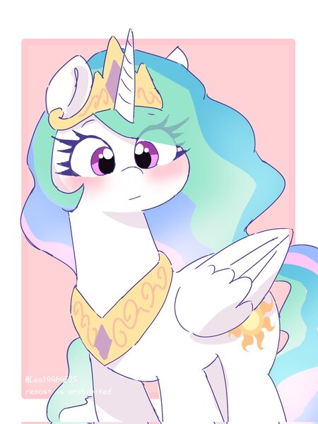 Size: 1537x2048 | Tagged: safe, artist:leo19969525, derpibooru import, princess celestia, alicorn, pony, blushing, cute, cutelestia, eye clipping through hair, female, image, jpeg, mare, solo