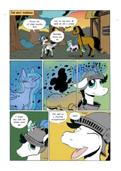 Size: 905x1280 | Tagged: safe, artist:darkhestur, derpibooru import, oc, oc:dark, oc:dustlight, oc:knight, earth pony, flutter pony, pegasus, armor, comic, helmet, image, magic, outdoors, panels, png, shrinking, speech bubble, tumblr comic