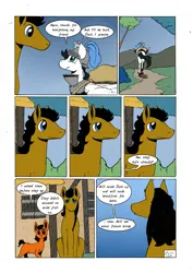 Size: 905x1280 | Tagged: safe, artist:darkhestur, derpibooru import, oc, oc:dark, oc:dustlight, oc:knight, oc:morro, earth pony, flutter pony, pegasus, armor, armored pony, comic, house, image, outdoors, panels, png, speech bubble, tumblr comic