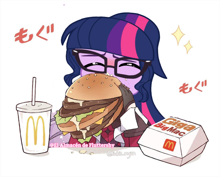 Size: 1080x870 | Tagged: safe, artist:flutteryaylove, derpibooru import, edit, edited edit, sci-twi, twilight sparkle, equestria girls, burger, drink, eating, food, hamburger, image, png, simple background, soda, twilight burgkle, white background