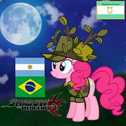 Size: 1440x1440 | Tagged: safe, derpibooru import, pinkie pie, argentina, brazil, clothes, cloud, facebook, hill, image, jpeg, military uniform, moon, night, profile picture, republica de lyra, shadow the hedgehog (game), smiling, uniform