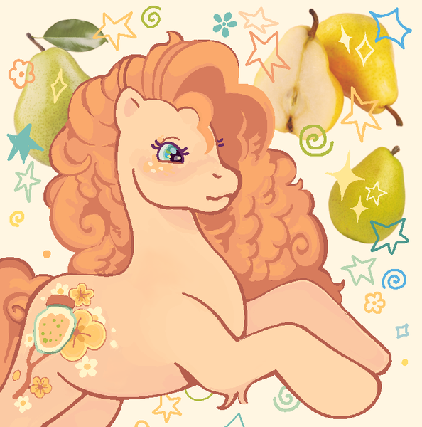 Size: 747x754 | Tagged: safe, artist:1hoorn, derpibooru import, pear butter, earth pony, pony, food, image, pear, png, solo