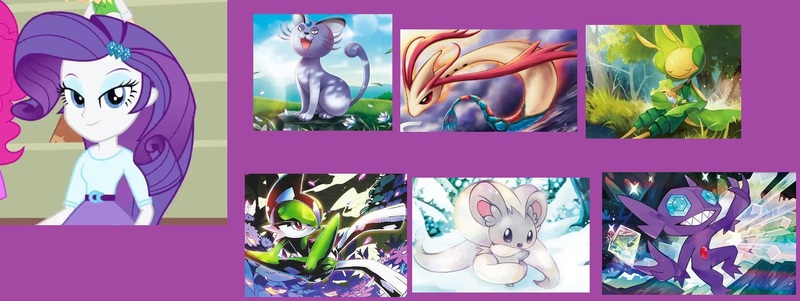 Size: 1415x532 | Tagged: safe, derpibooru import, rarity, cinccino, gallade, leavanny, milotic, persian, sableye, equestria girls, alolan form, image, jpeg, pokémon