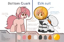 Size: 3000x2000 | Tagged: safe, artist:aaathebap, derpibooru import, oc, oc:bottom quark, pony, unicorn, astronaut, female, filly, foal, image, png, reference sheet, solo, spacesuit