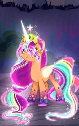 Size: 1016x1604 | Tagged: safe, artist:diniarvegafinahar, derpibooru import, sunny starscout, alicorn, earth pony, pony, my little pony: a new generation, artificial horn, artificial wings, augmented, crown, female, g5, glow, glowing horn, glowing wings, horn, image, jewelry, long mane, long tail, magic, magic horn, magic wings, mare, png, race swap, rainbow power, rainbow power-ified, regalia, solo, sunnycorn, tail, wings