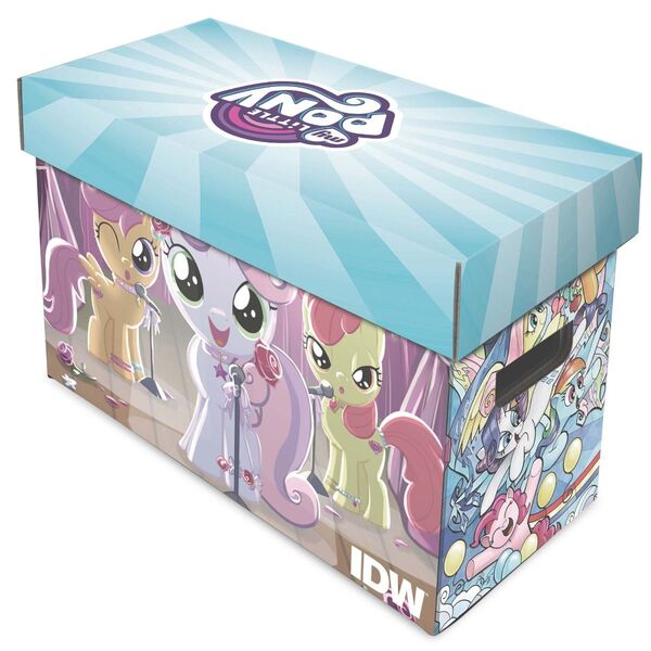 Size: 1200x1200 | Tagged: safe, artist:andypriceart, artist:tonyfleecs, derpibooru import, idw, apple bloom, fluttershy, pinkie pie, rainbow dash, rarity, scootaloo, sweetie belle, pony, box, cutie mark crusaders, female, filly, image, jpeg