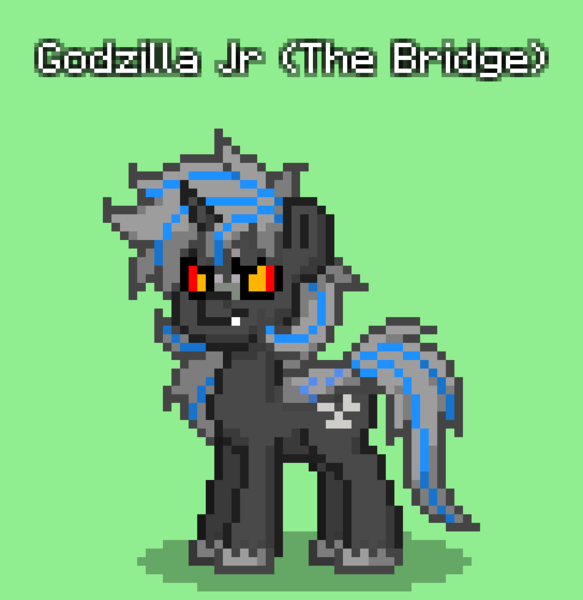 Size: 816x840 | Tagged: safe, derpibooru import, pony, unicorn, fanfic:the bridge, pony town, fanfic art, godzilla (series), godzilla junior, image, png, race swap, solo