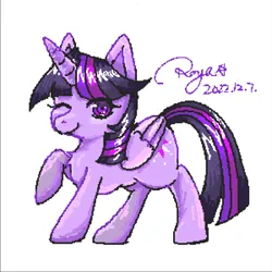 Size: 1668x1668 | Tagged: safe, artist:roya, derpibooru import, twilight sparkle, twilight sparkle (alicorn), alicorn, pony, female, image, mare, one eye closed, png, raised hoof, simple background, solo, white background, wink