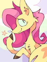 Size: 1485x1959 | Tagged: safe, artist:volchok, derpibooru import, fluttershy, pegasus, pony, ears, ears up, female, hair, image, jpeg, mane, mare, smiling, solo