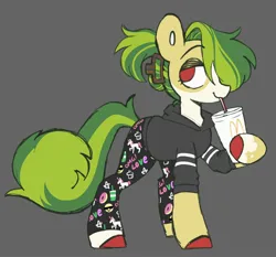 Size: 2030x1896 | Tagged: safe, artist:glowfangs, derpibooru import, oc, pony, clothes, drinking, female, gradient background, image, jpeg, mare, mcdonald's, solo, straw, straw in mouth