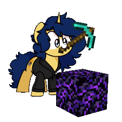 Size: 1000x1000 | Tagged: safe, artist:sugar morning, derpibooru import, oc, oc:flash reboot, unofficial characters only, pony, unicorn, animated, clothes, commission, crying obsidian, diamond pickaxe, facial markings, female, gif, hoodie, horn, image, mare, minecraft, pickaxe, simple background, solo, sugar morning's miners, transparent background, unicorn oc, ych result
