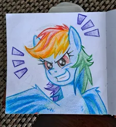 Size: 1946x2120 | Tagged: safe, artist:redapropos, derpibooru import, rainbow dash, pegasus, pony, bust, emanata, faic, female, grin, image, jpeg, mare, smiling, smug, smugdash, solo, traditional art